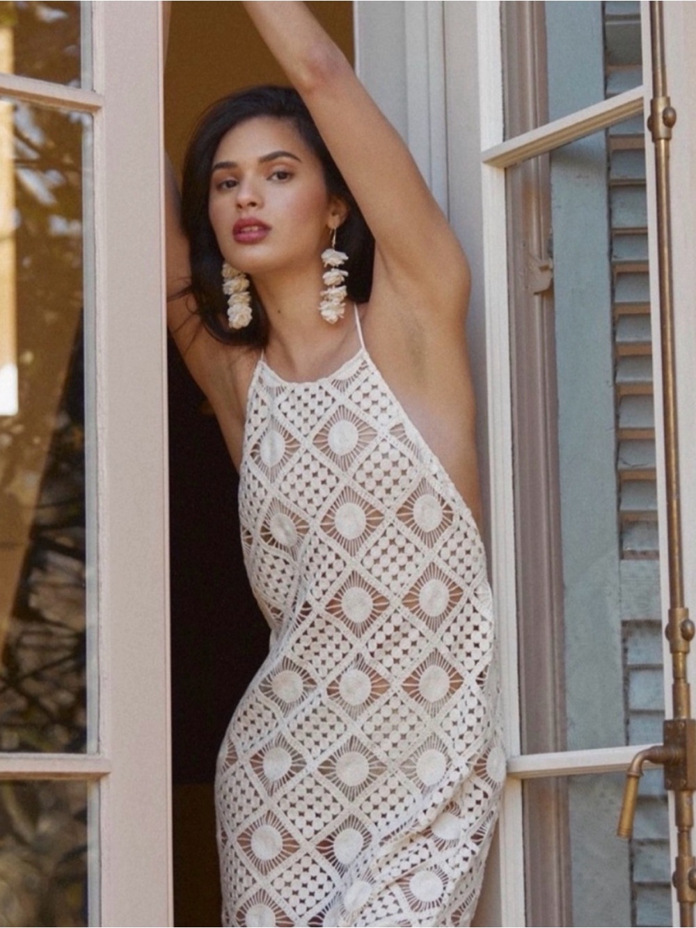 Anthropologie Cream Crochet Halter Cover Up